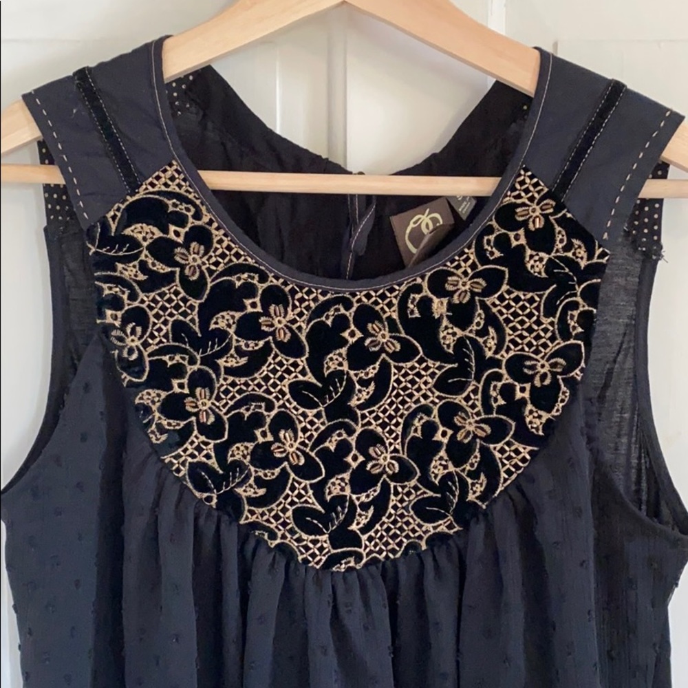 Anthropologie Black and Gold Tank Blouse